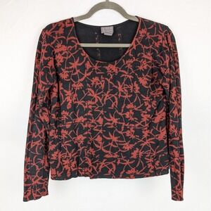 Sigrid Olsen Floral Whimsigoth 100% Silk Top Size M Long Sleeve‎ Ribbed Stretch